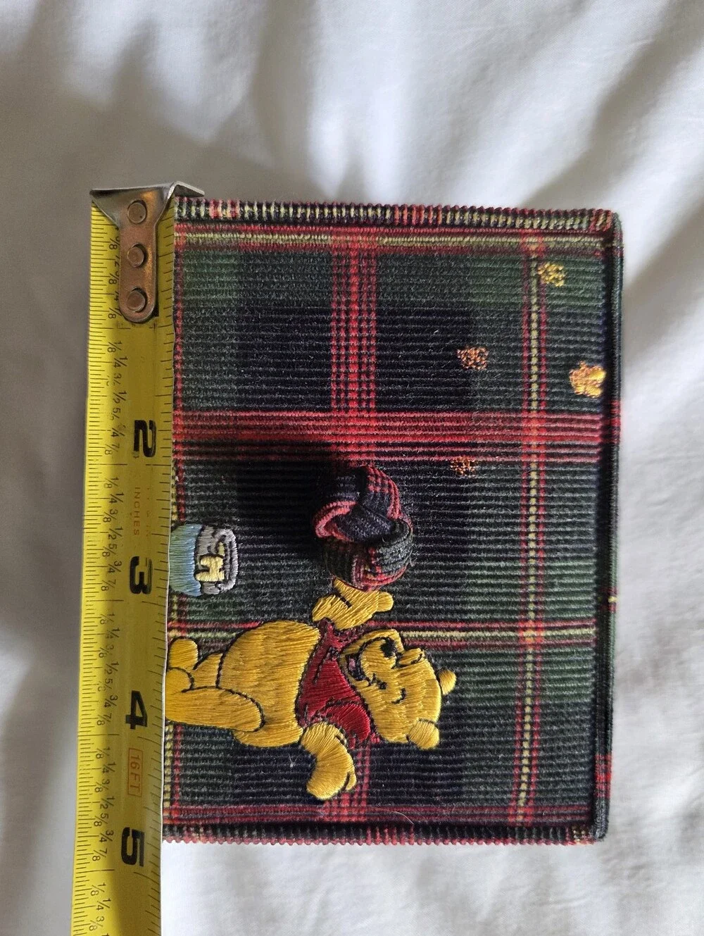 Y2K Vintage Disney Store Embroidered Winnie the Pooh Tartan Corduroy Jewlery Box